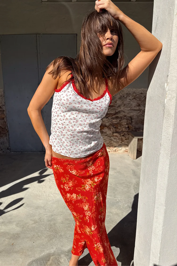 Red Floral Midi Skirt - Image 7