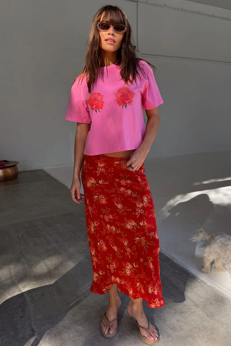 Red Floral Midi Skirt - Image 8