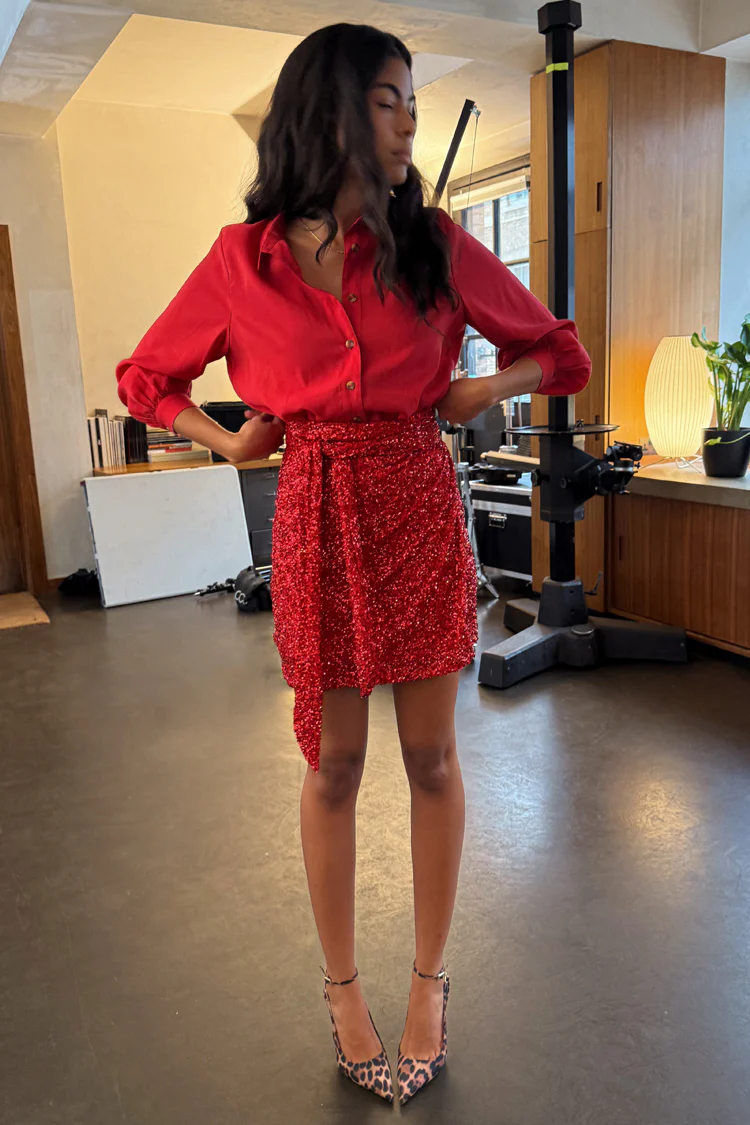 Red Sequin Mini Jaspre Skirt - Image 3