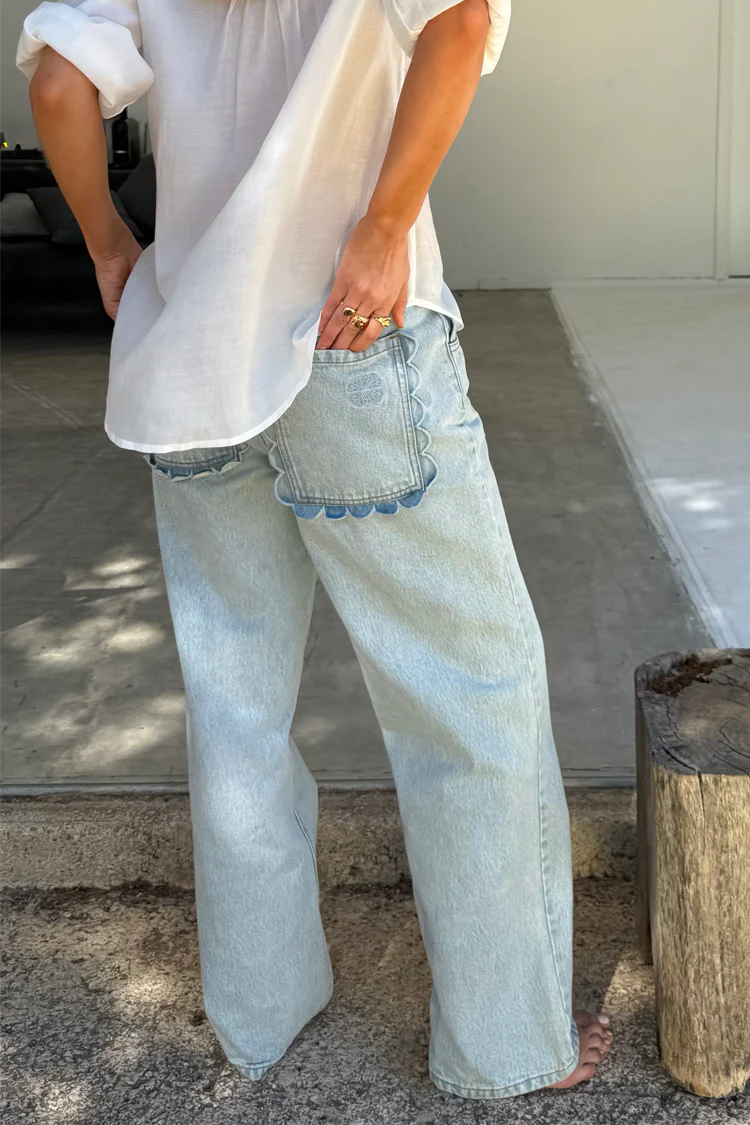 Scallop Detail Straight Leg Jeans - Image 6