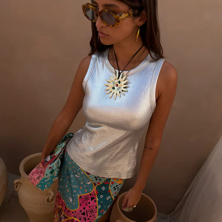 Silver Ribbed Tank Top
