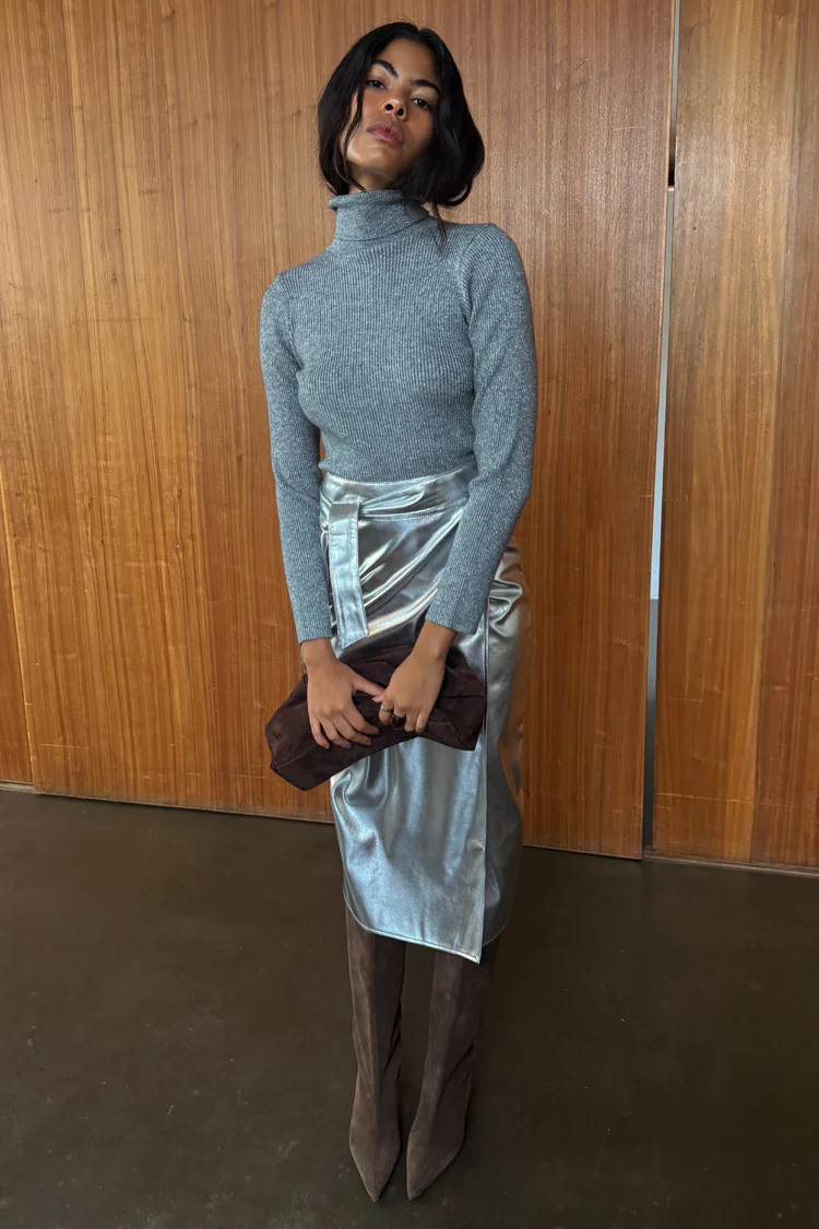 Silver Vegan Leather Jaspre Skirt - Image 4
