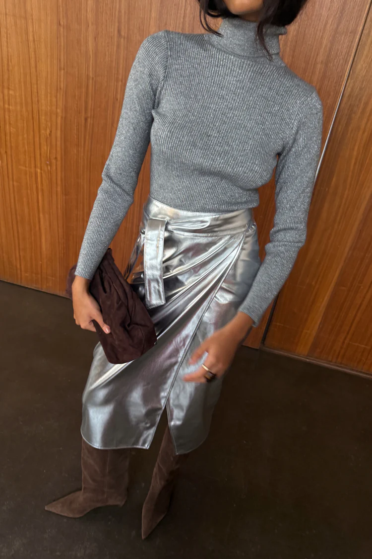 Silver Vegan Leather Jaspre Skirt - Image 7