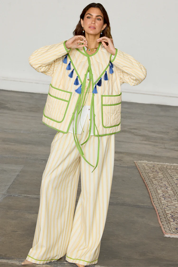 Butter Yellow Stripe Quilted Jacket - Image 7