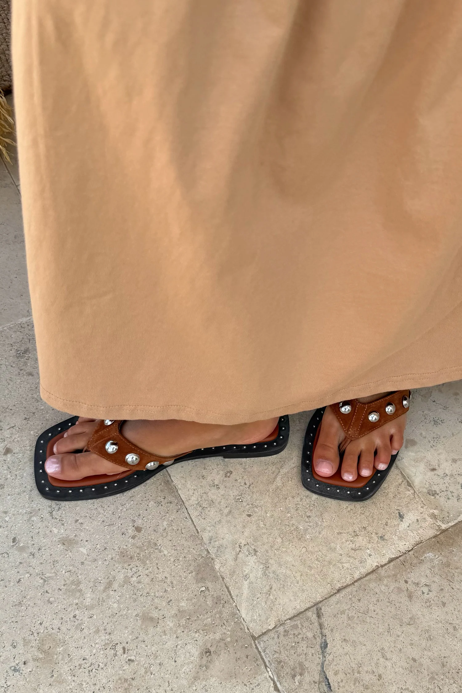 Tan Leather Stud Sandals - Image 6