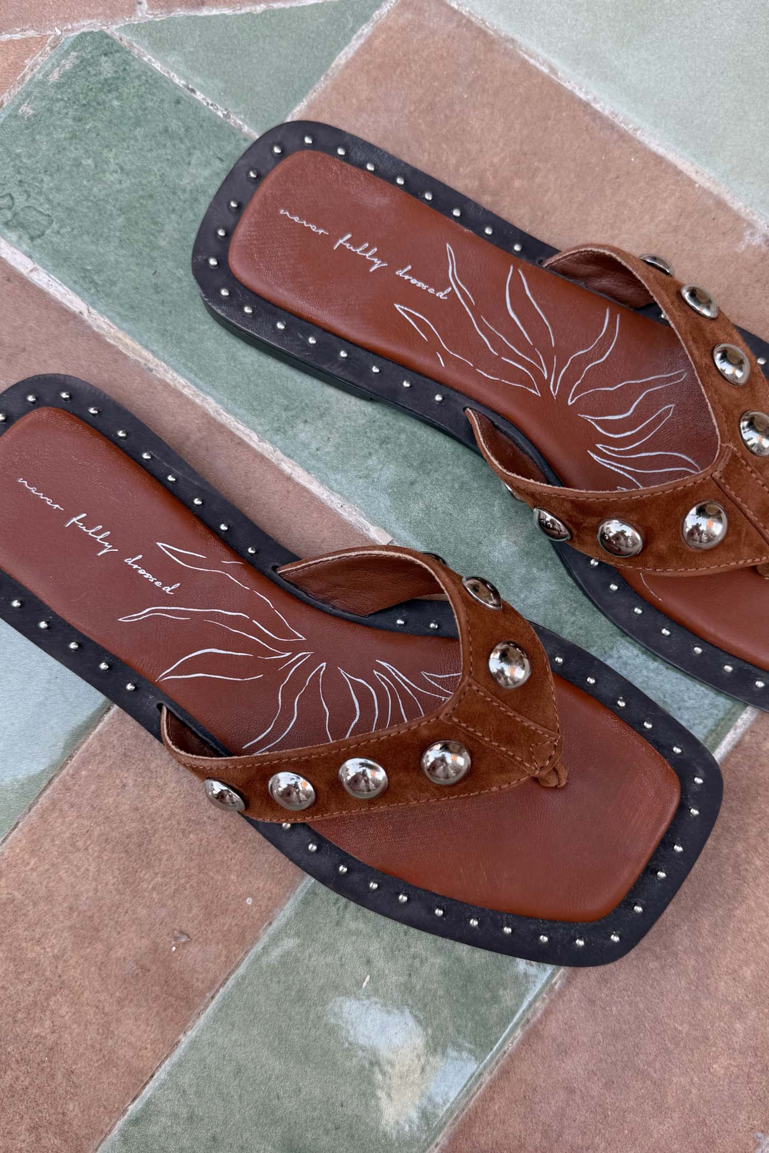 Tan Leather Stud Sandals - Image 7