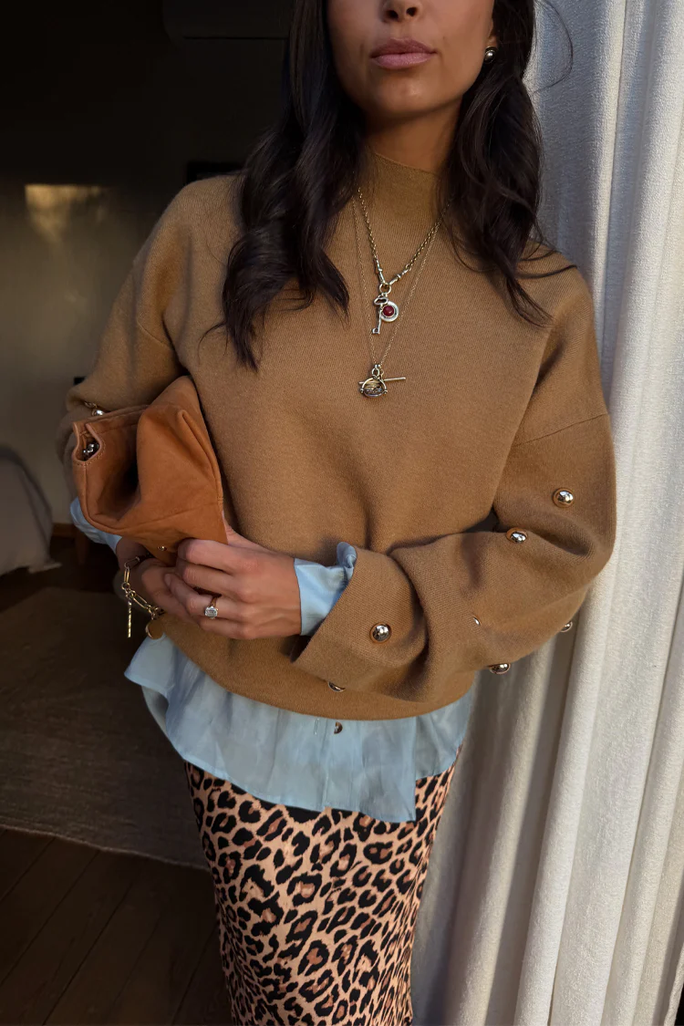 Tan Stud Evie Knit Jumper - Image 2