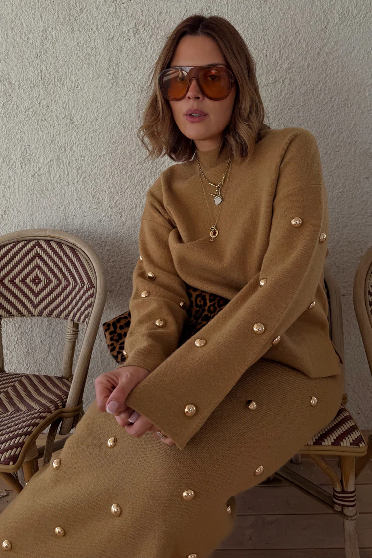 Tan Stud Evie Knit Jumper - Image 6