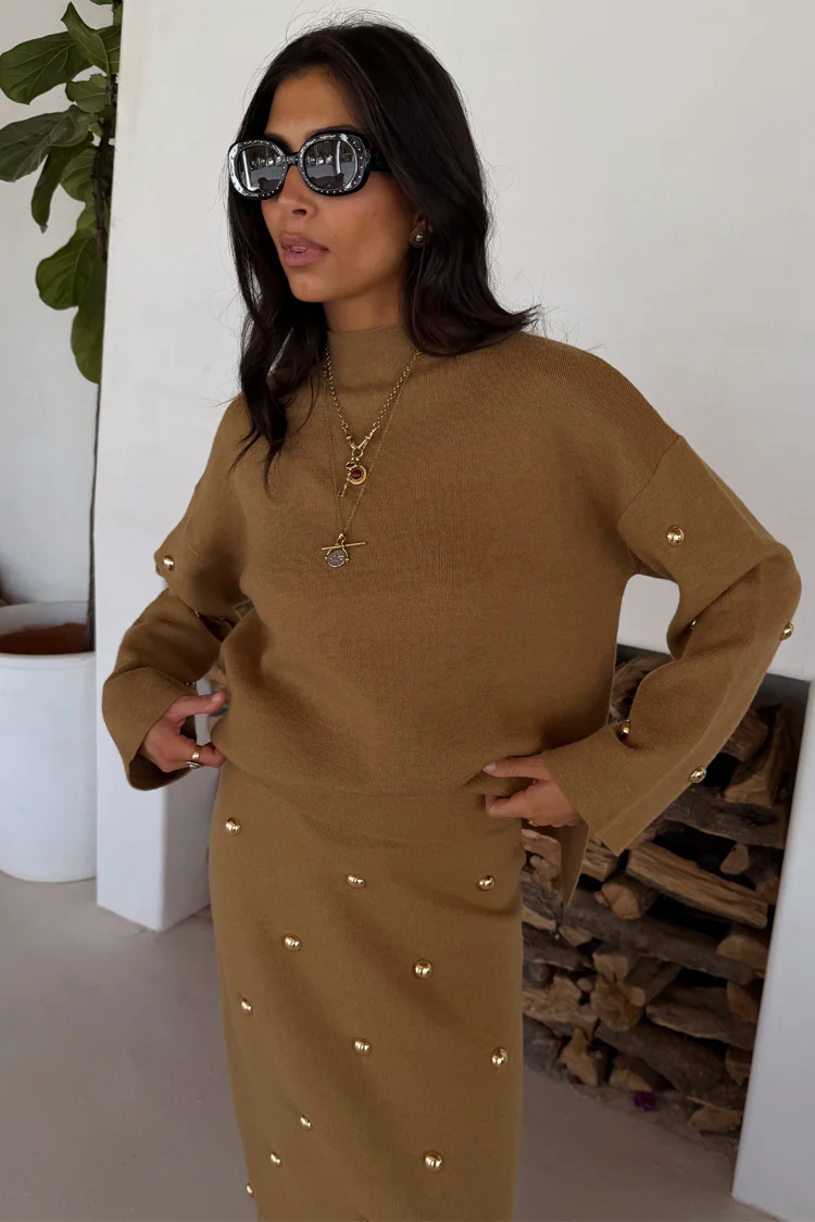 Tan Stud Evie Knit Jumper - Image 8