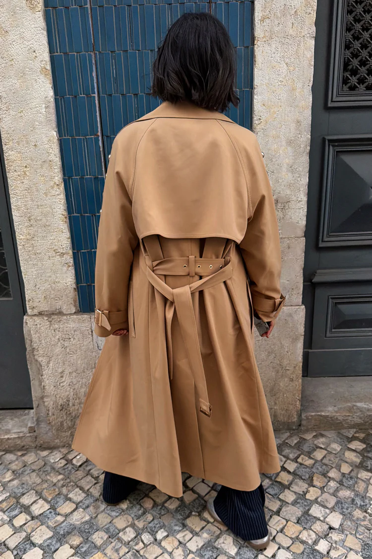 Tan Trench Coat with Gold Studs - Image 13