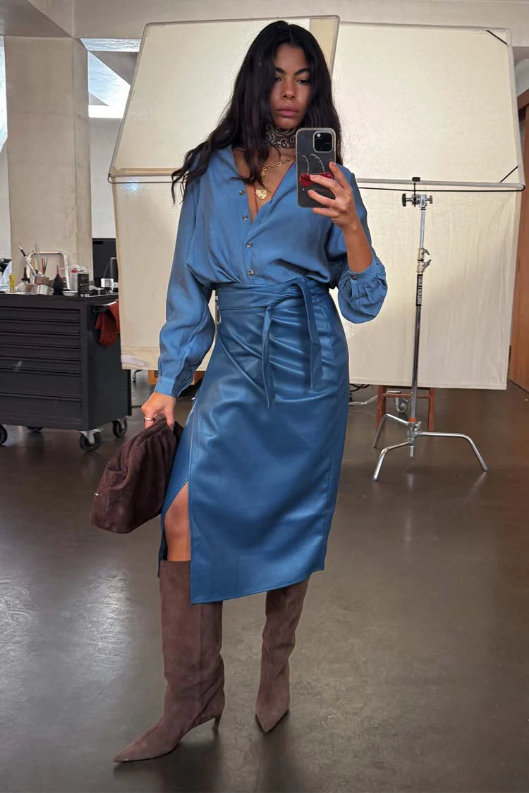 Teal Vegan Leather Jaspre Skirt - Image 2
