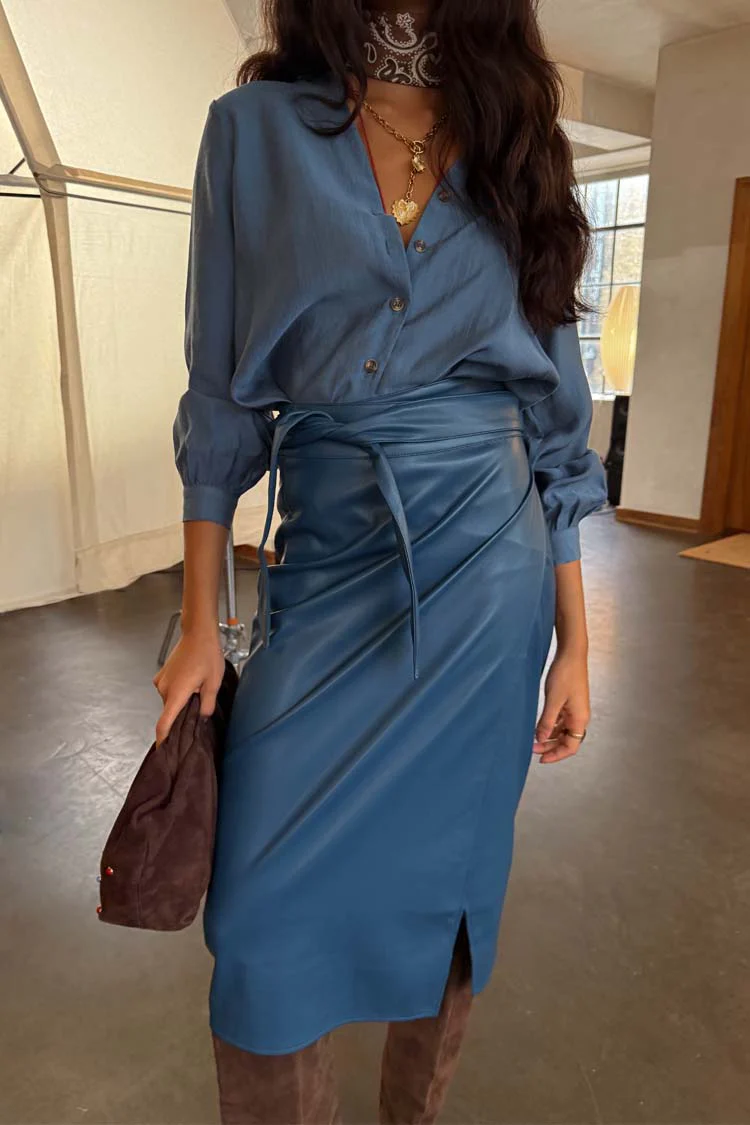 Teal Vegan Leather Jaspre Skirt - Image 3