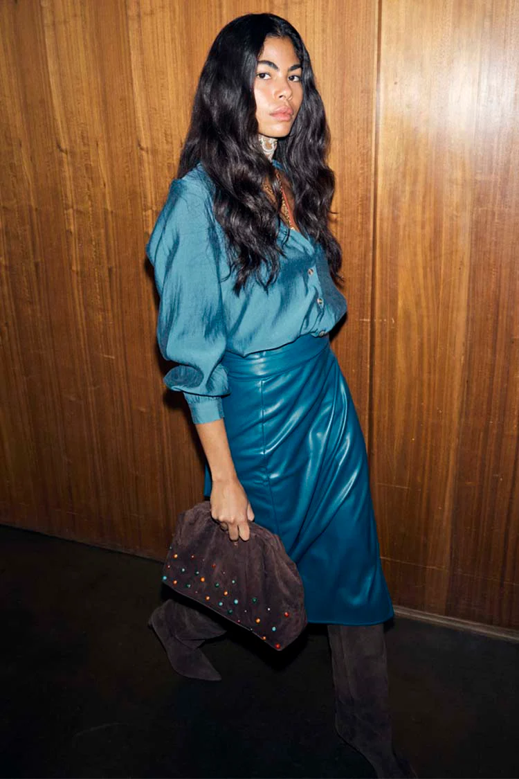 Teal Vegan Leather Jaspre Skirt - Image 4