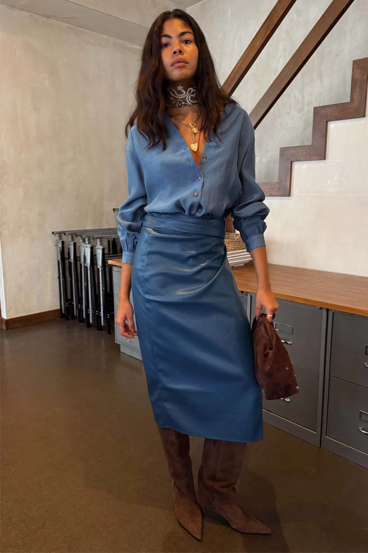 Teal Vegan Leather Jaspre Skirt - Image 5