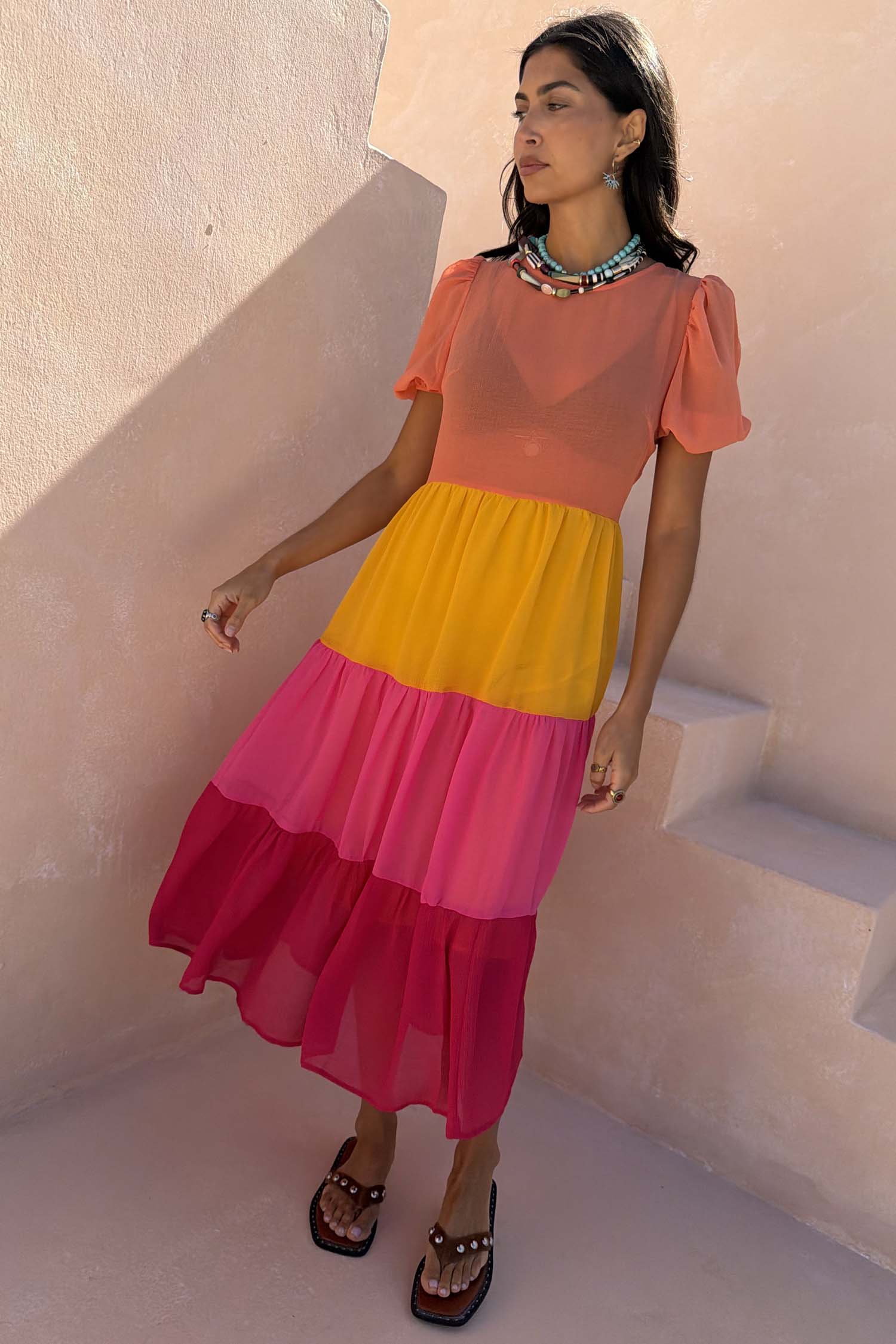 Tiered Orange and Pink Abigail Dress Petite - Image 2