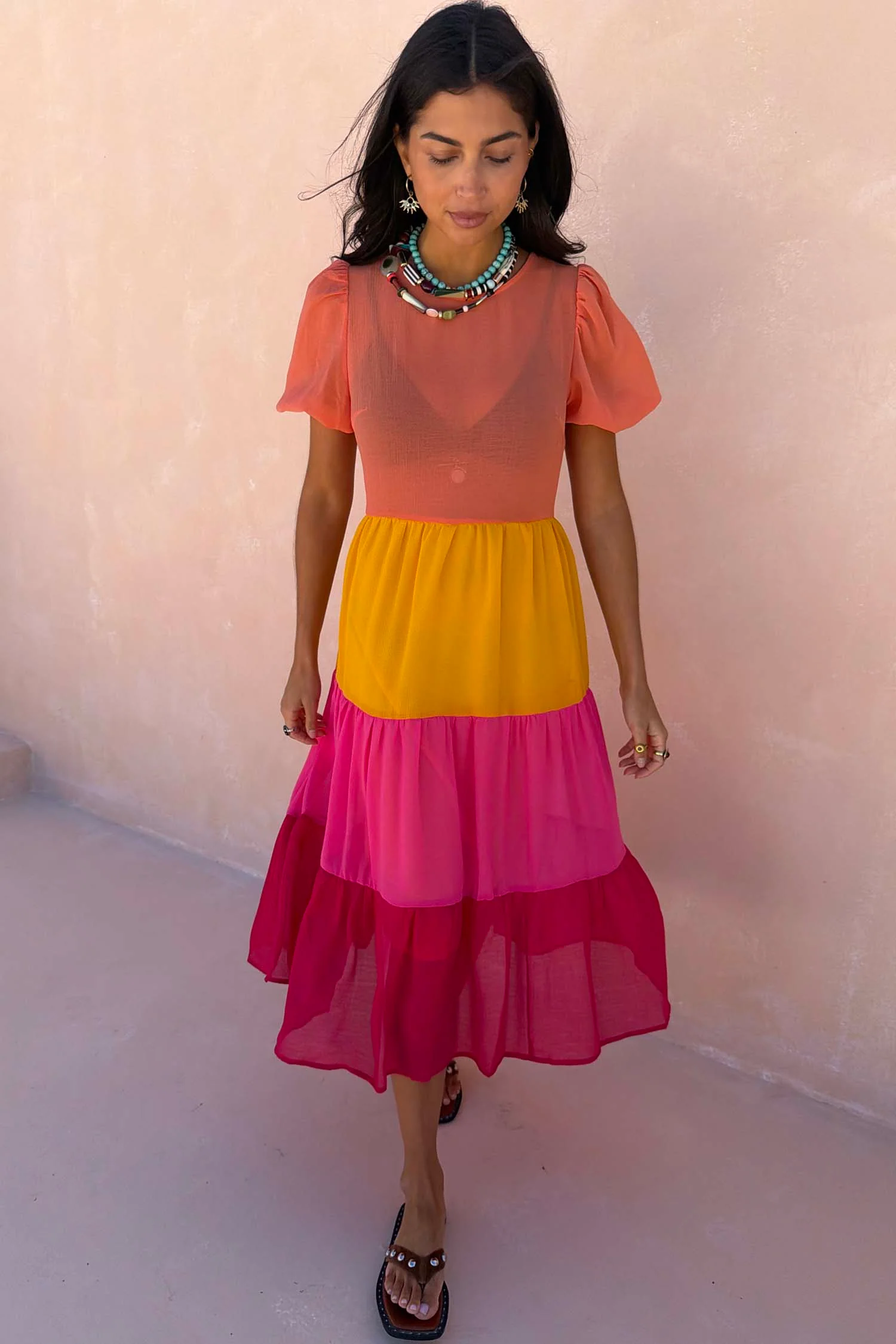 Tiered Orange and Pink Abigail Dress Petite - Image 6