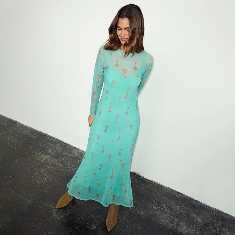 Turquoise Key Mesh Dress