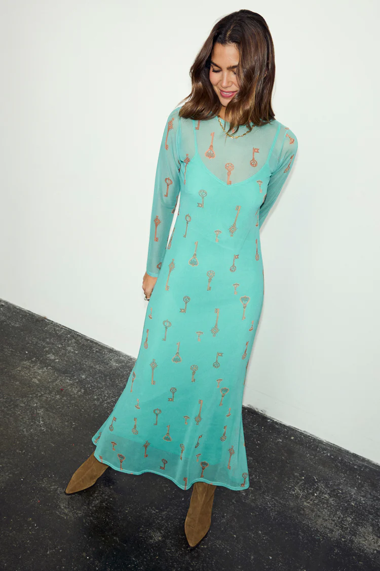 Turquoise Key Mesh Dress - Image 2