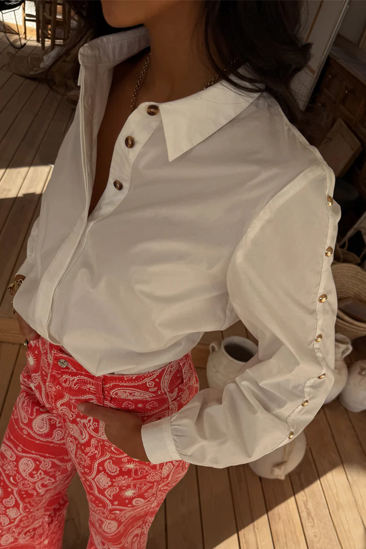 White Marley Shirt with Gold Studs - Image 2