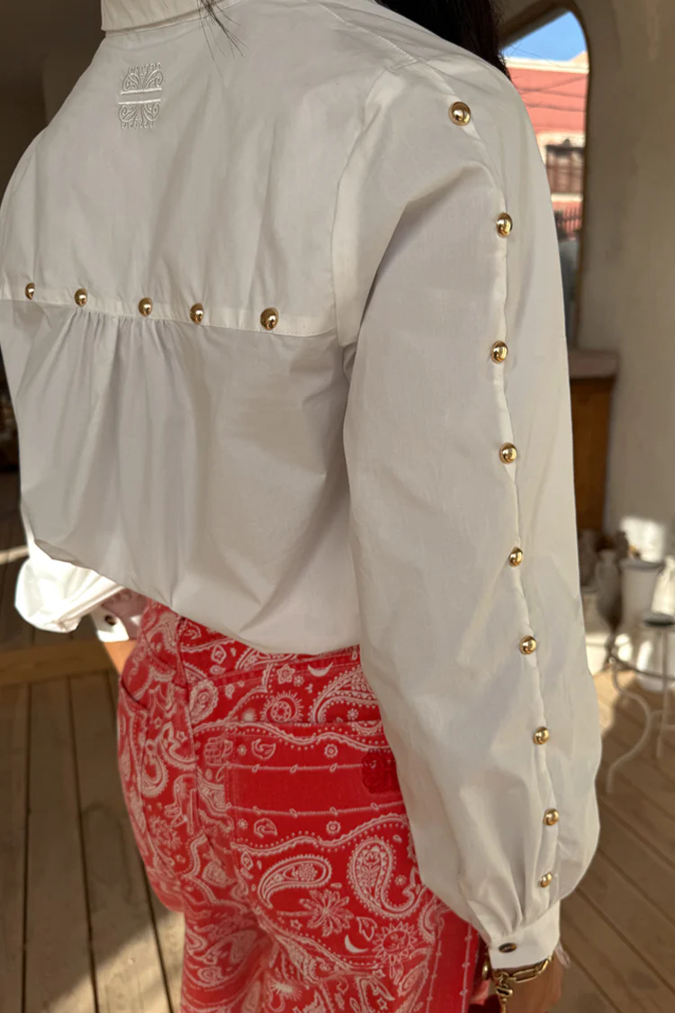 White Marley Shirt with Gold Studs - Image 3