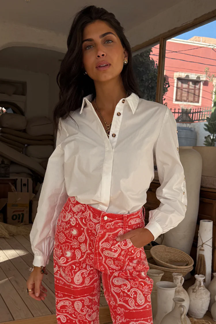 White Marley Shirt with Gold Studs - Image 4