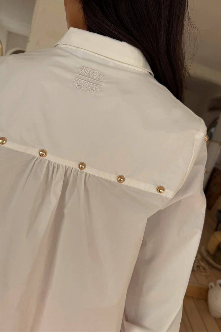 White Marley Shirt with Gold Studs - Image 8