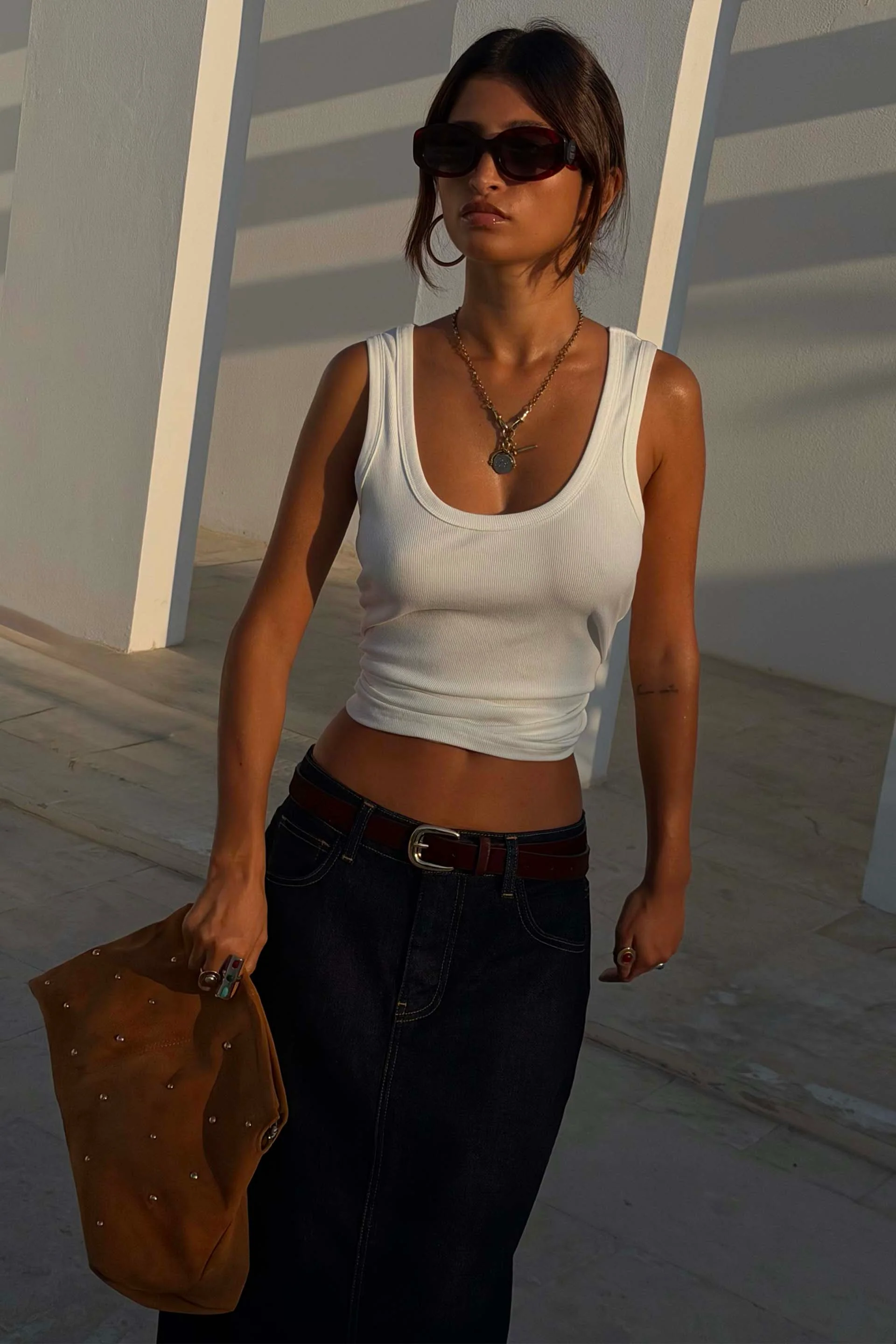 White Scoop Neck Rib Tank - Image 3