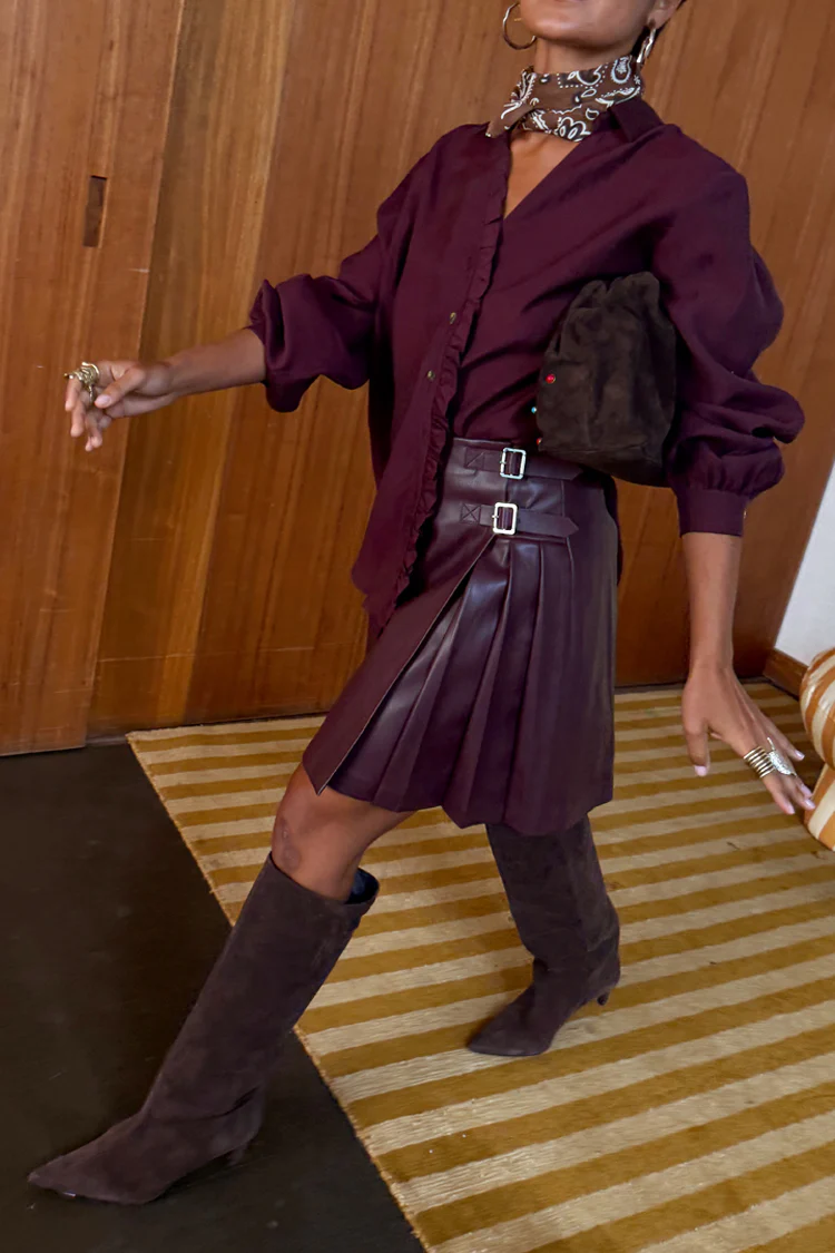 Burgundy Mini Kilt Skirt - Image 7