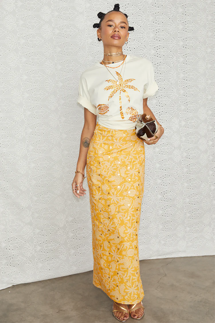 Yellow Cotton Linen Mosaic Jaspre Skirt - Image 3