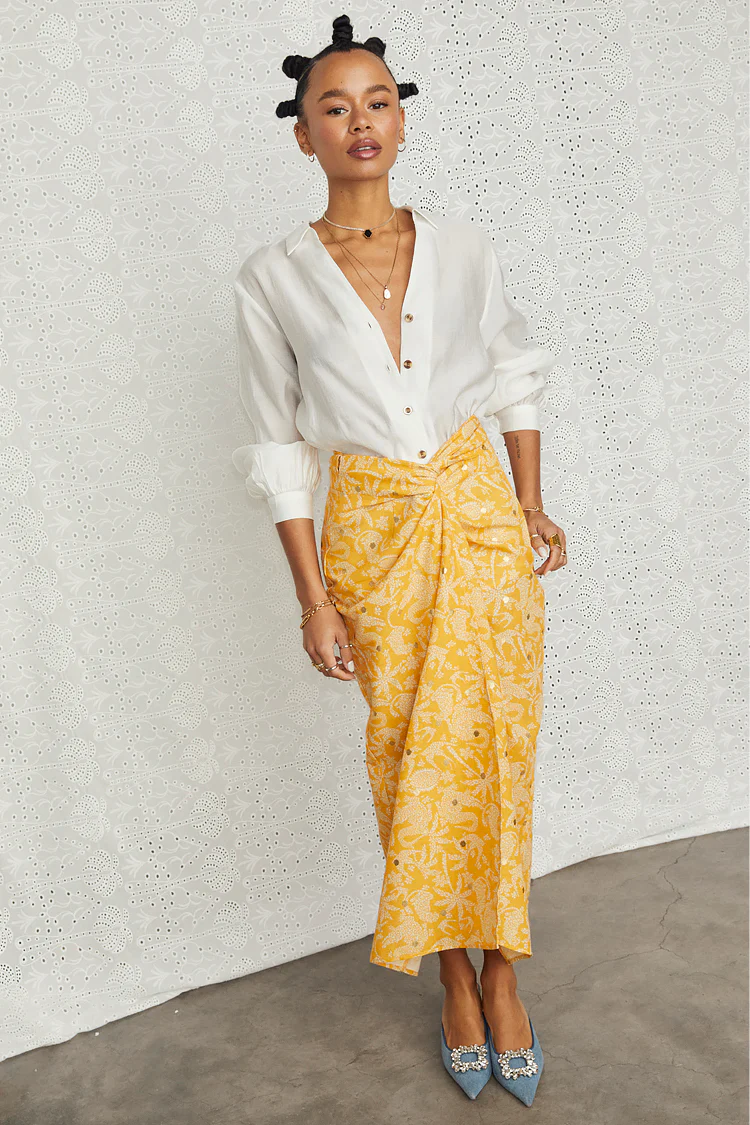 Yellow Cotton Linen Mosaic Jaspre Skirt - Image 5