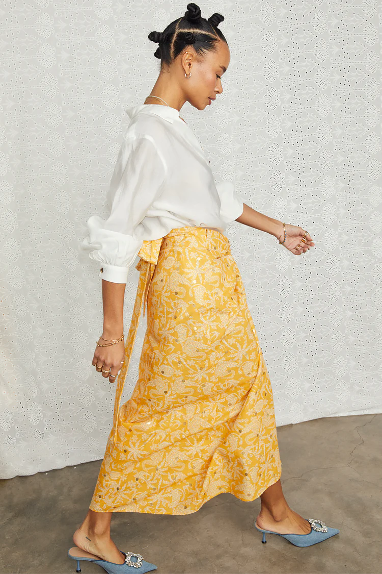 Yellow Cotton Linen Mosaic Jaspre Skirt - Image 6