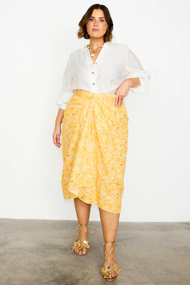 Yellow Cotton Linen Mosaic Jaspre Skirt - Image 7